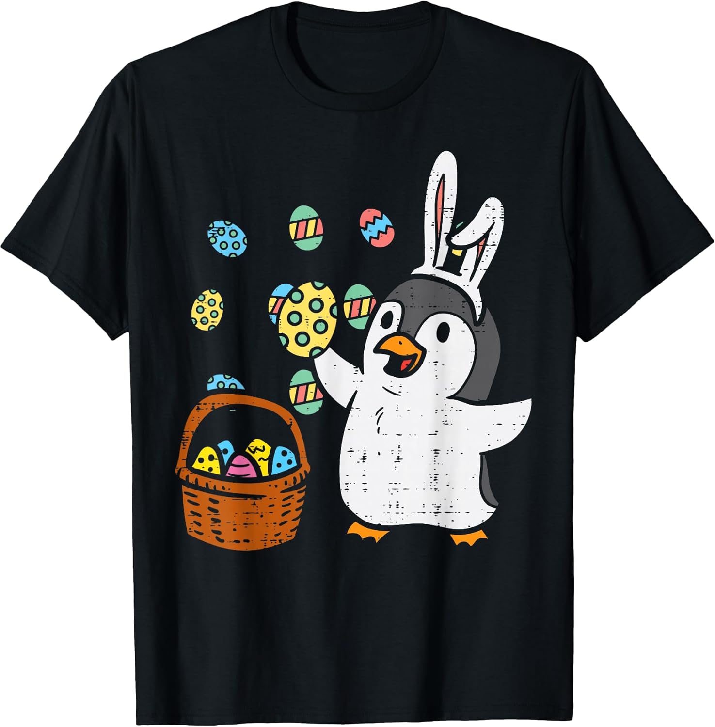 Easter Penguin Bunny Ears Eggs Basket Cute Men Women Kids T-Shirt