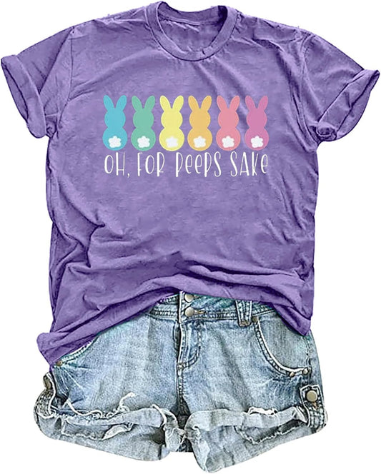 Women Happy Easter T Shirt: Bunny Rabbit Graphic T-Shirt Funny Chillin with My Shirts Short Sleeve Tops