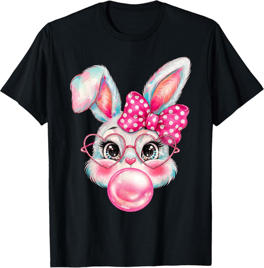 Happy Easter Day Cute Bunny Wearing Glasses Girls Easter T-Shirt