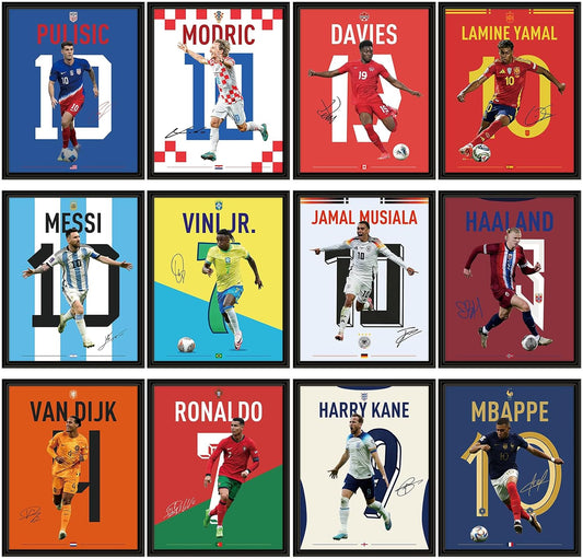 12 PCS World Cup 2026 Soccer Superstar Poster 14"x11", World Cup 2026 Merchandise, Soccer Decor For Boys Bedroom,Messi,Ronaldo, Mbappe,Haaland And Pulisic Poster,Gifts for Soccer Fans,Unframed