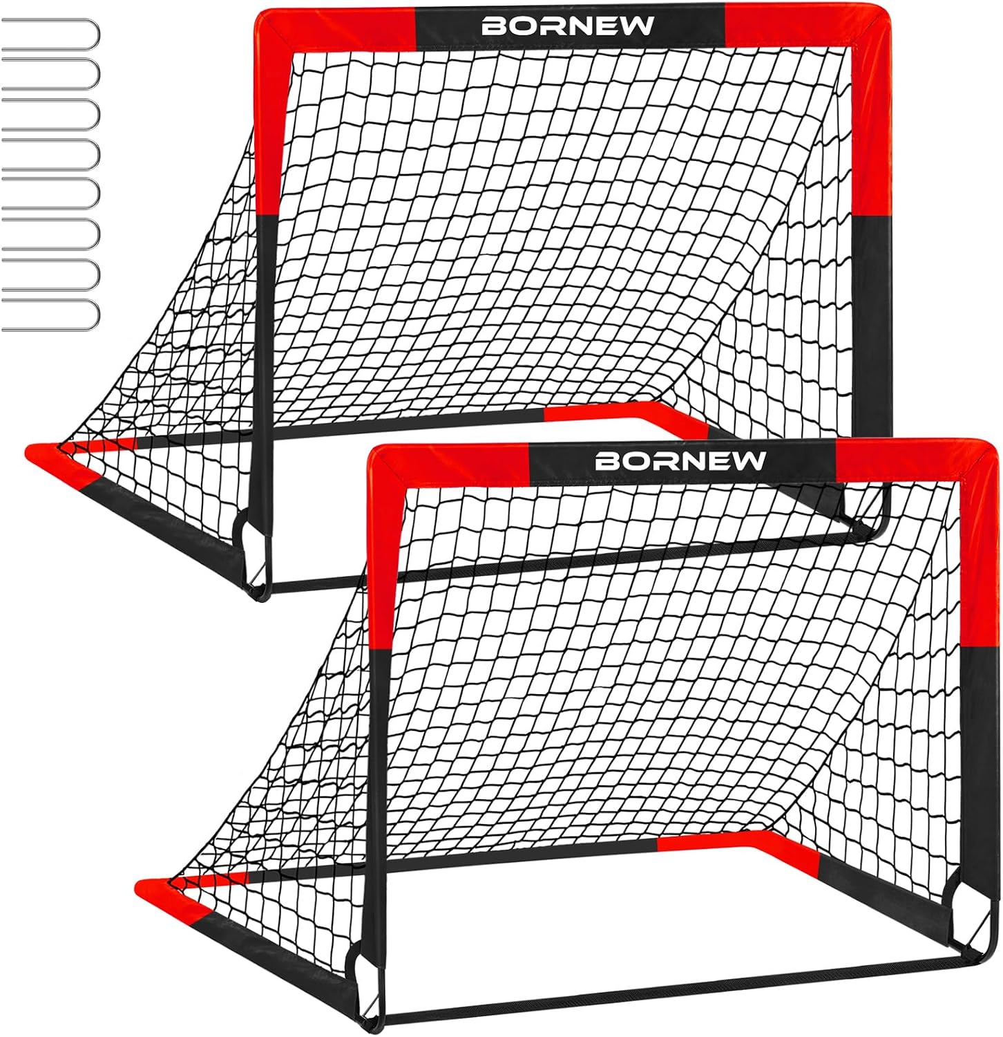 BORNEW 2 Pack Soccer Goal - Backyard & Indoor Soccer Goals for Kids, 7X5 / 6X4 / 4X3 ft Portable Pop Up Soccer Nets for Youth & Adult, Outdoor Games, Soccer Training Equipment Ages 3-16 Year Gift