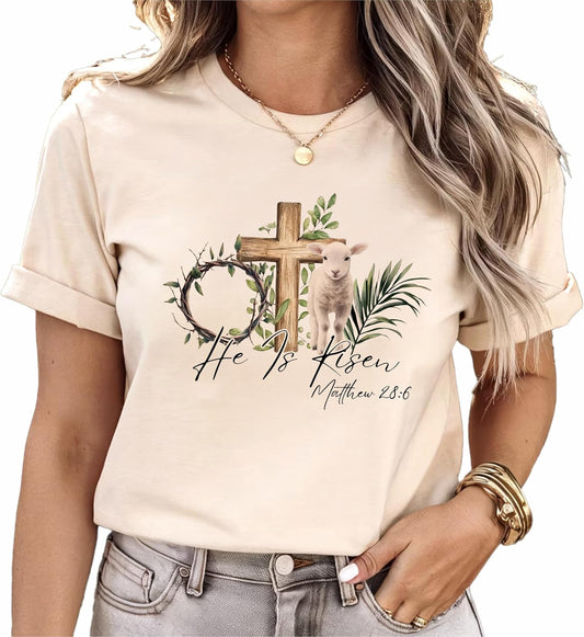 True Easter Shirt, Christian Easter T-Shirt, He is Risen Design, Christian Cross Shirt Multicolor