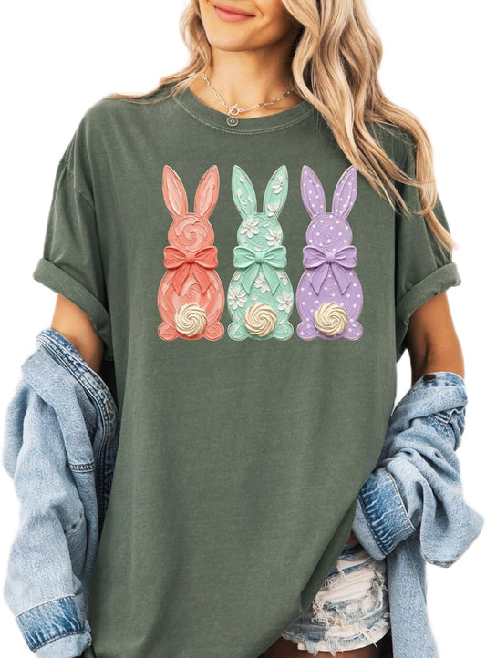 Comfort Colors Pastel Bunny Trio T-Shirt Easter Spring Graphic Tee