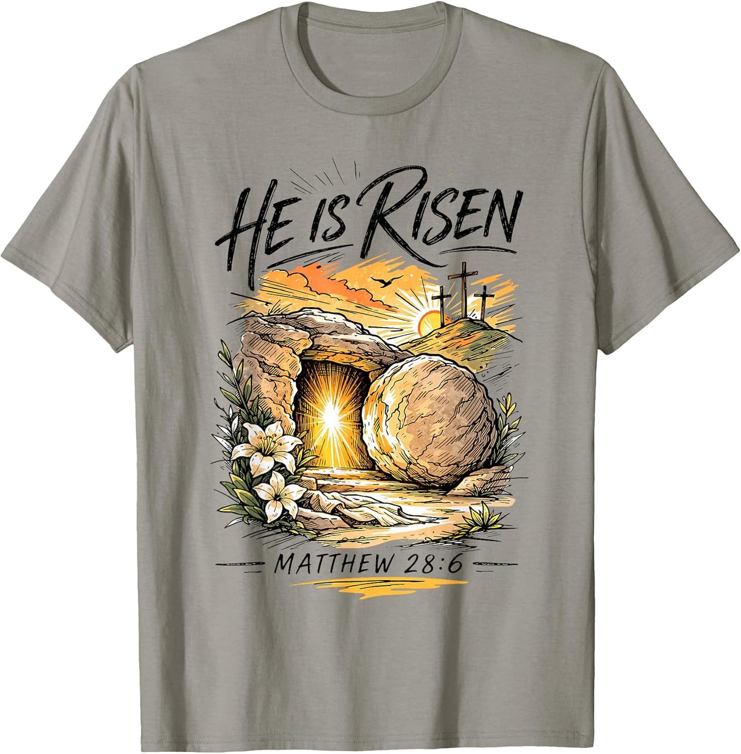 He is Risen Jesus Cross Religious Easter Christian Men Women T-Shirt
