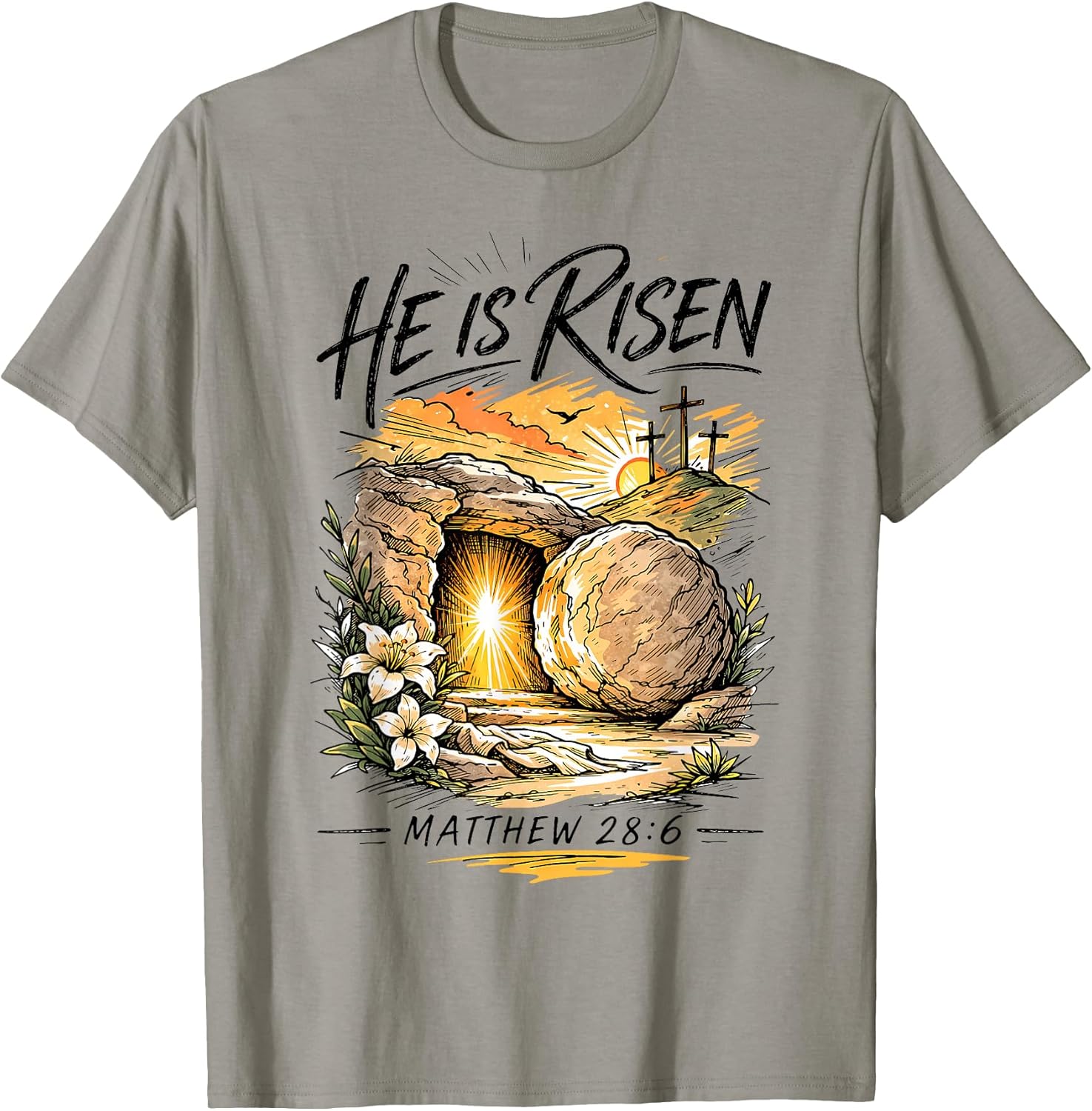 He is Risen Jesus Cross Religious Easter Christian Men Women T-Shirt