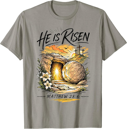 He is Risen Jesus Cross Religious Easter Christian Men Women T-Shirt