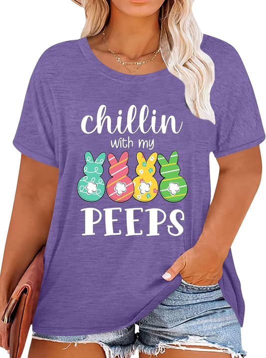 Plus Size Easter Shirt Women Bunny Rabbit Graphic Tee Happy Easter Tshirt Short Sleeve Tops