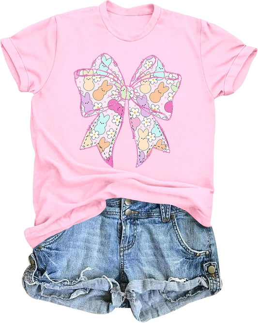 Easter Shirts for Women Cute Bunny Graphic Short Sleeve Tees Funny Rabbit Easter Day Gift Top