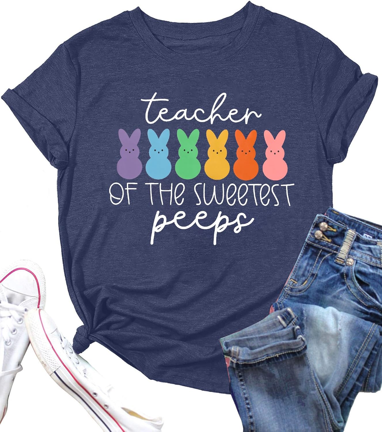 Easter Teacher Shirt Womens Teacher of the Sweetest Bunnies Shirts Funny Bunny Graphic Tee Casual Letter Print Tops