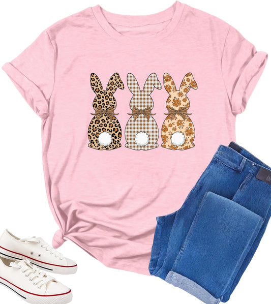 Easter Shirts for Women Happy Easter T Shirt Easter Bunny Graphic Tee Cute Rabbit Gift Spring Casual Tops Outfit