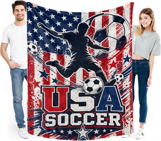 Soccer Throw Blanket for Men Teen Boy Football Fans Soccer Flag Blanket Gifts for Couch Bed Birthday Gift