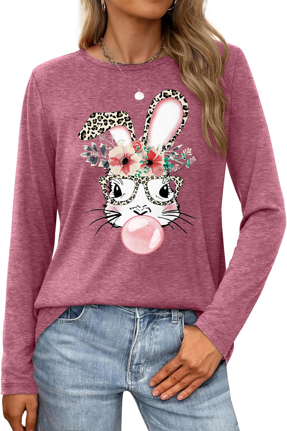 Women Easter Day Shirts: Bunny Printed Long Sleeve Pullover Cute Rabbit Shirt Tops Happy Easter Casual Spring Tops