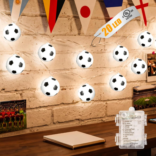 Brightown 2026 World Cup Soccer String Lights, 11FT 20LEDs Soccer String Lights Battery Operated, 8 Modes, Timer, IP65 Waterproof, Soccer World Cup Decorations Indoor Outdoor for Sports Fans