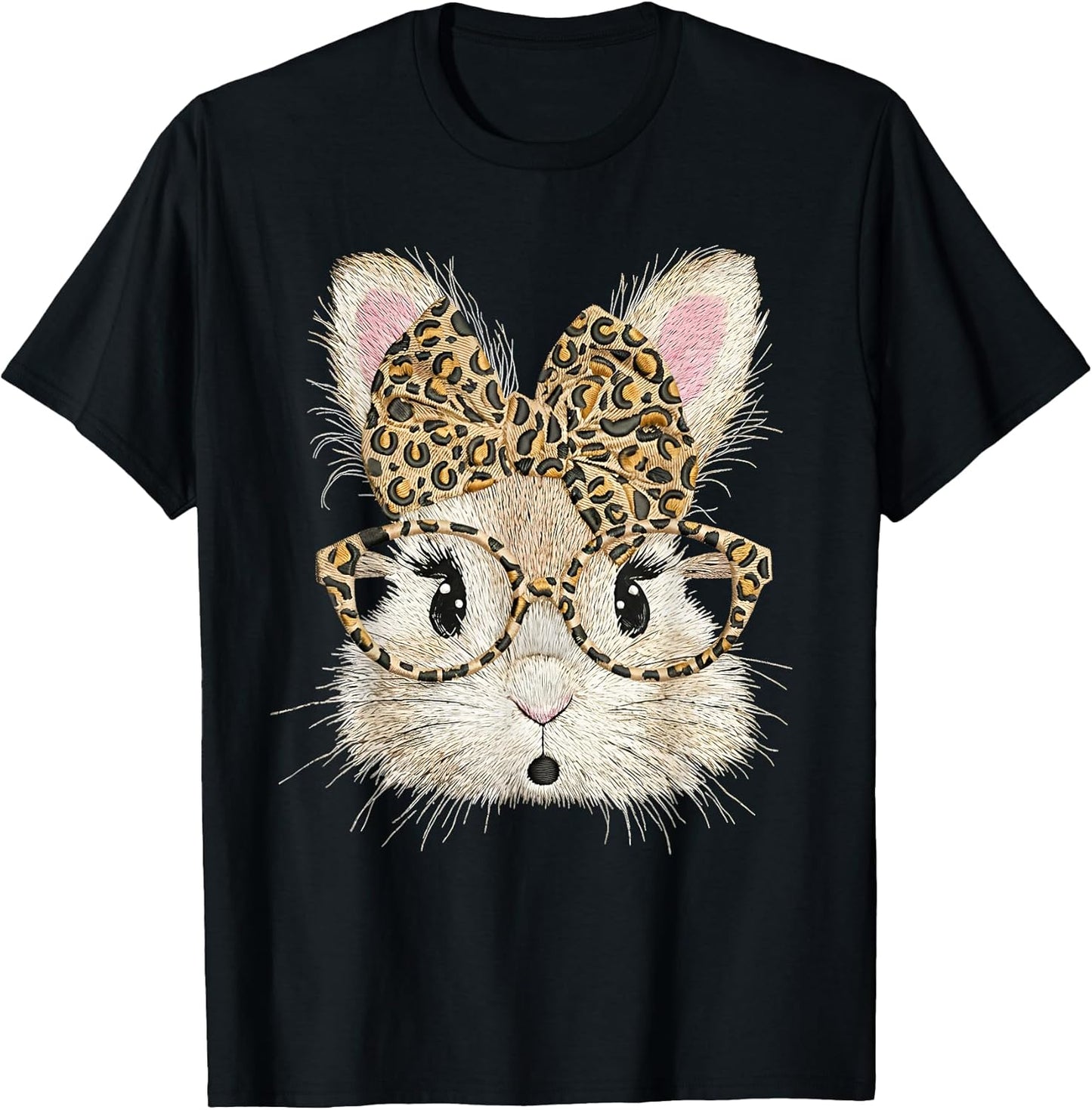 Funny Bunny Face Glasses Coquette Bow Leopard Rabbit Easter T-Shirt