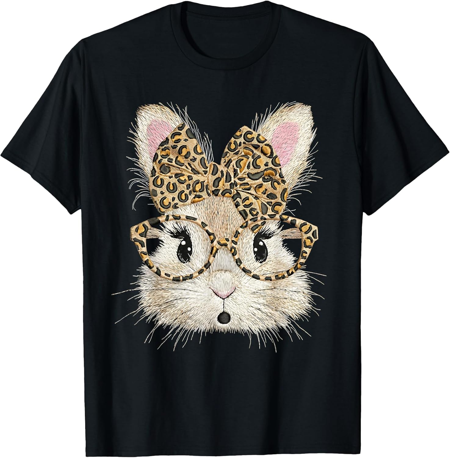 Funny Bunny Face Glasses Coquette Bow Leopard Rabbit Easter T-Shirt