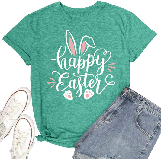 Women Easter Teacher Shirts: Funny Treat All with Kindness T-Shirt Bunny Rabbit Tee Tops