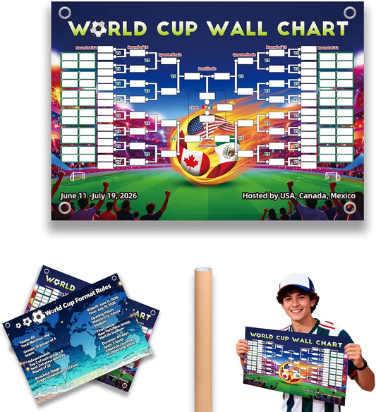 TOKLYUIE for World Cup Schedule Poster World Cup Merchandise Double Sided Printing No Crease Schedule Waterproof Erasable 2026 Football Tournament Schedule and Team Info Chart Poster for Soccer Fans