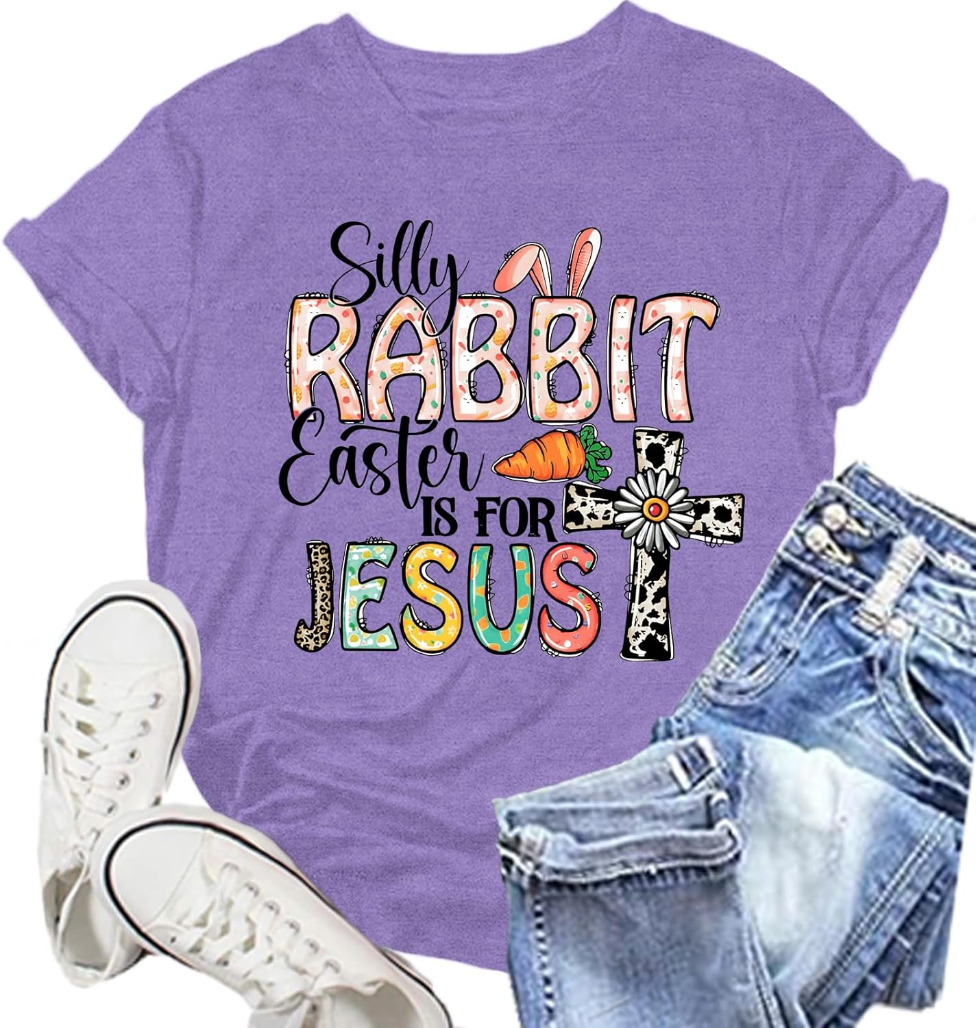 Womens Easter is for Jesus Shirt Easter Day T-Shirts Silly Rabbit Tee Tops