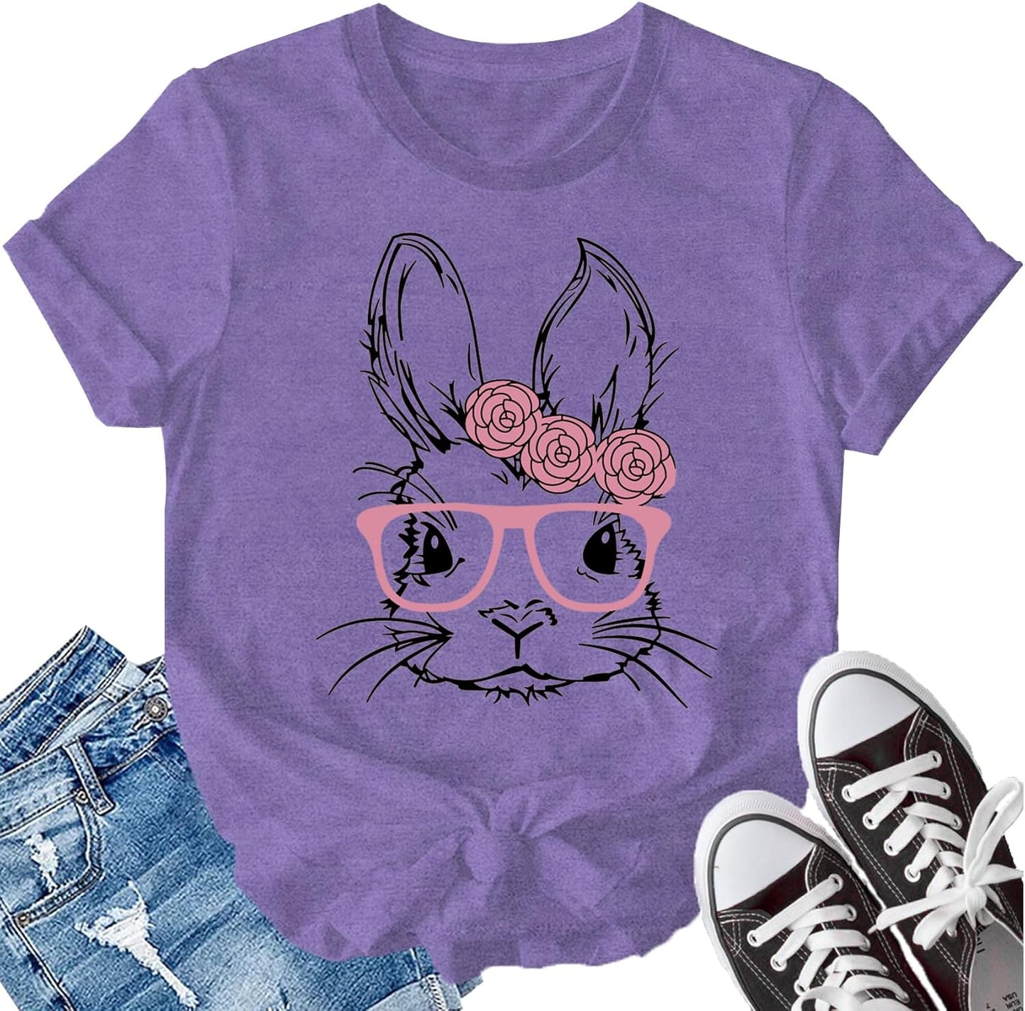 Easter Day Shirt for Women Happy Easter Bunny T-Shirt Rabbit Graphic Tee Tops