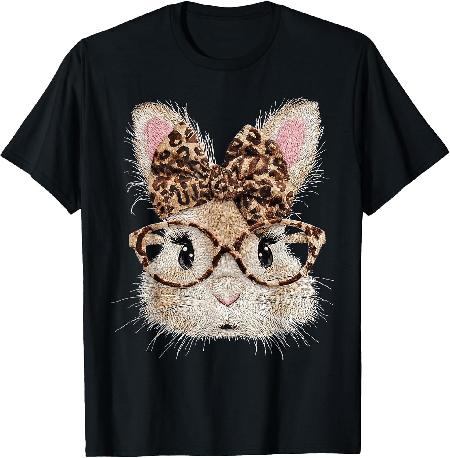 Cute Bunny Rabbit Face Leopard Coquette Bow Glasses Easter T-Shirt