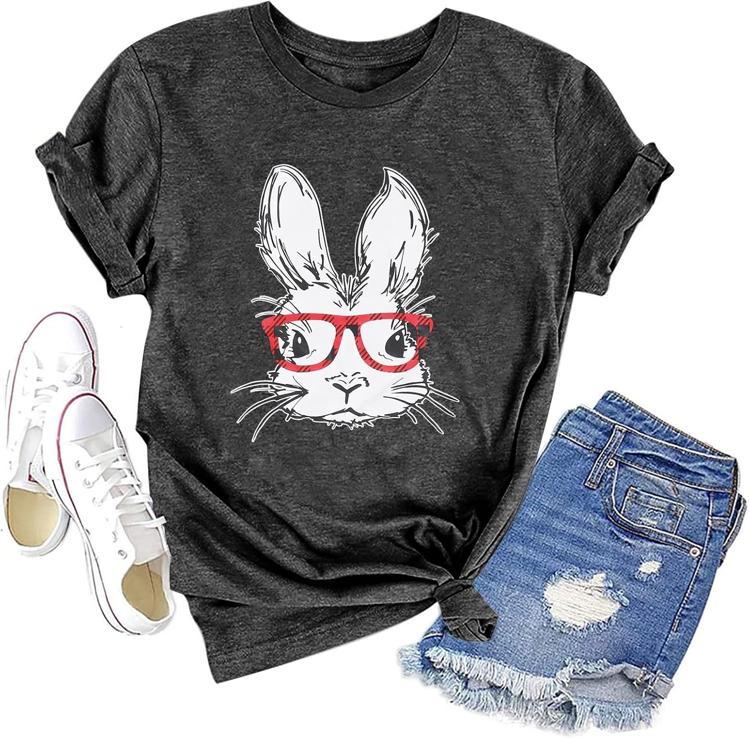 Easter Shirts for Women Bunny Shirts Cute Rabbit Graphic Tee Christian T-Shirt Faith Tee Summer Short Sleeve Shirts