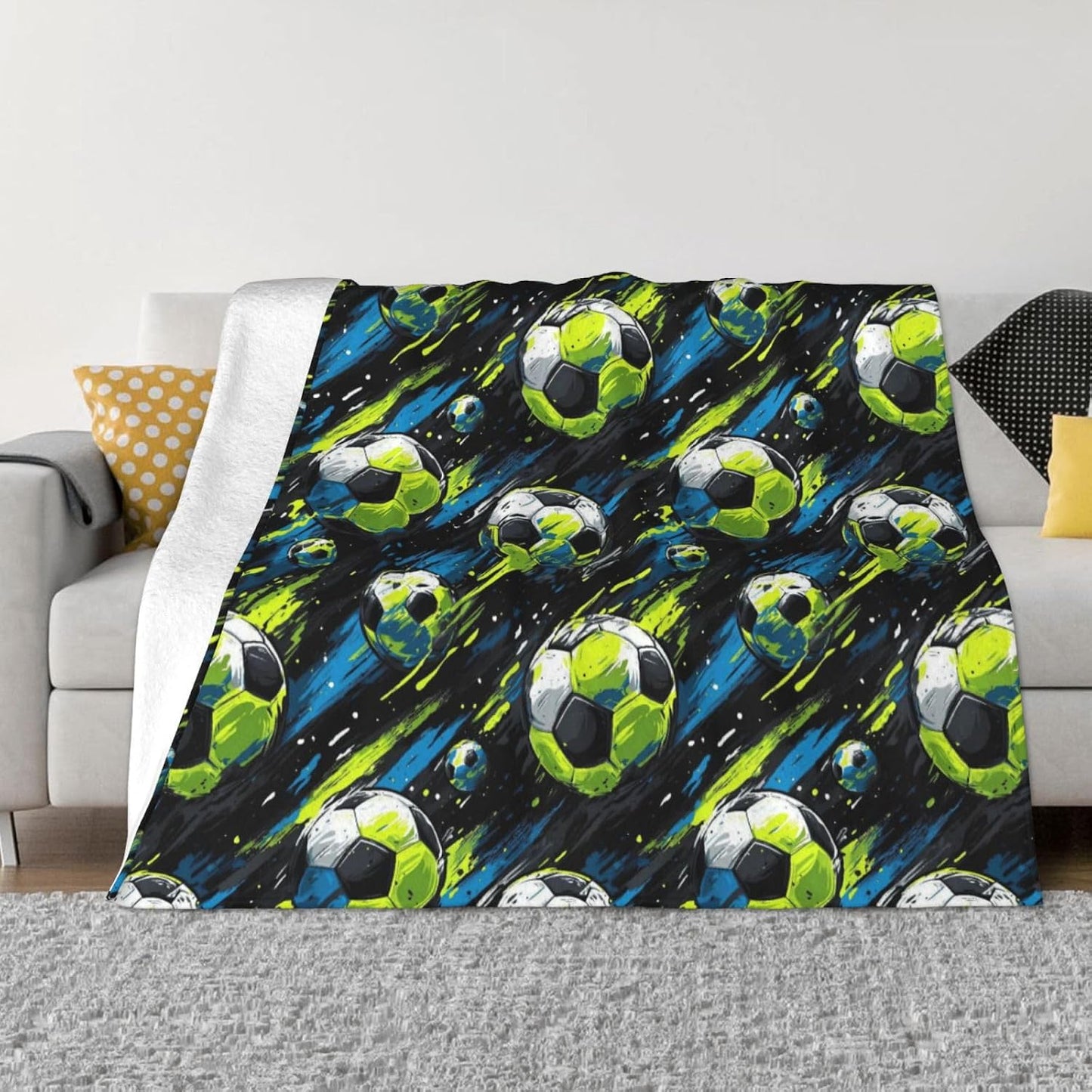 Football Soccer Ball (2) Pattern Fleece Blanket Throw Blankets for Couch & Bed,Cozy Fuzzy Blanket 50"X40",Soft Warm Throw Blankets for Travel Camping