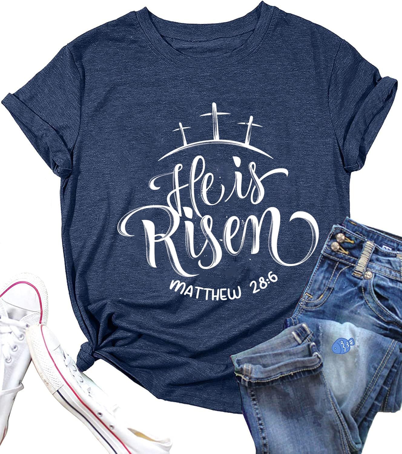 Easter Teacher T-Shirt for Women He is Risen Christian Oh for Bunny Sake Funny Novelty Shirt