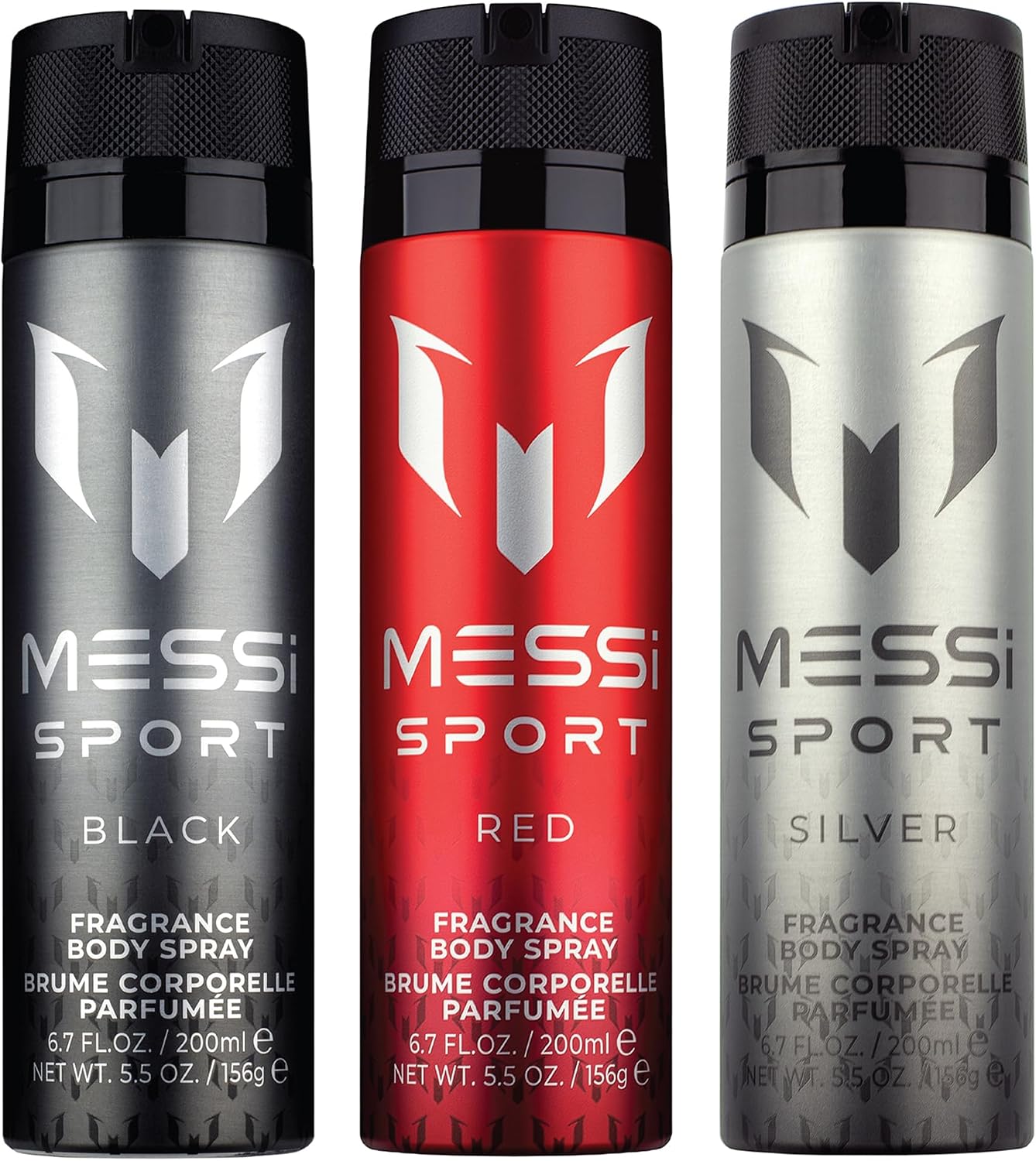 Sport Body Spray Trio: Silver, Red, and Black