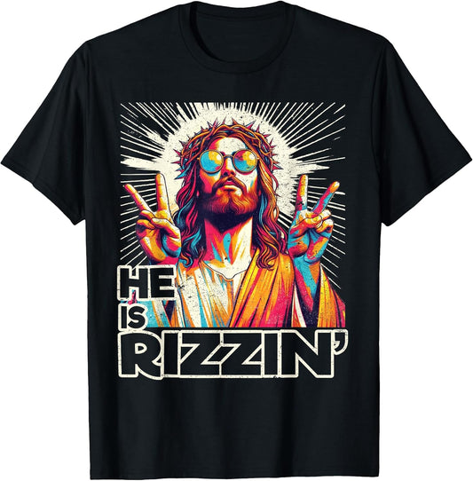 Retro He is Rizzin Funny Jesus Has Rizzen Easter Christian T-Shirt