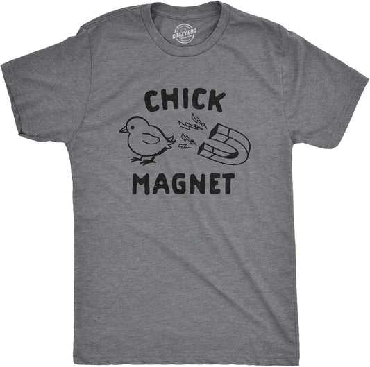 Mens Chick Magnet T Shirt Funny Easter Sunday Baby Chick Holiday Novelty Tee Funny T Shirts Easter Apparel for Men Cool Animal Short Sleeve Novelty Tees Dark Grey XL