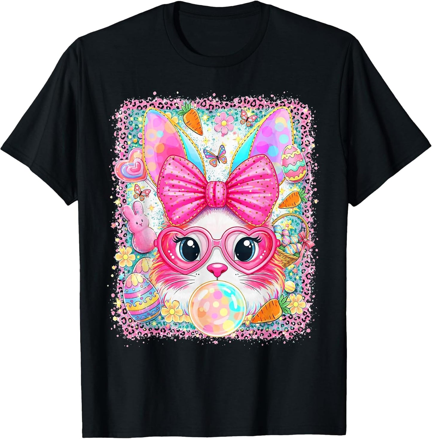Happy Easter Rabbit Cute Bunny Face Blowing Bubble Girl Kids T-Shirt