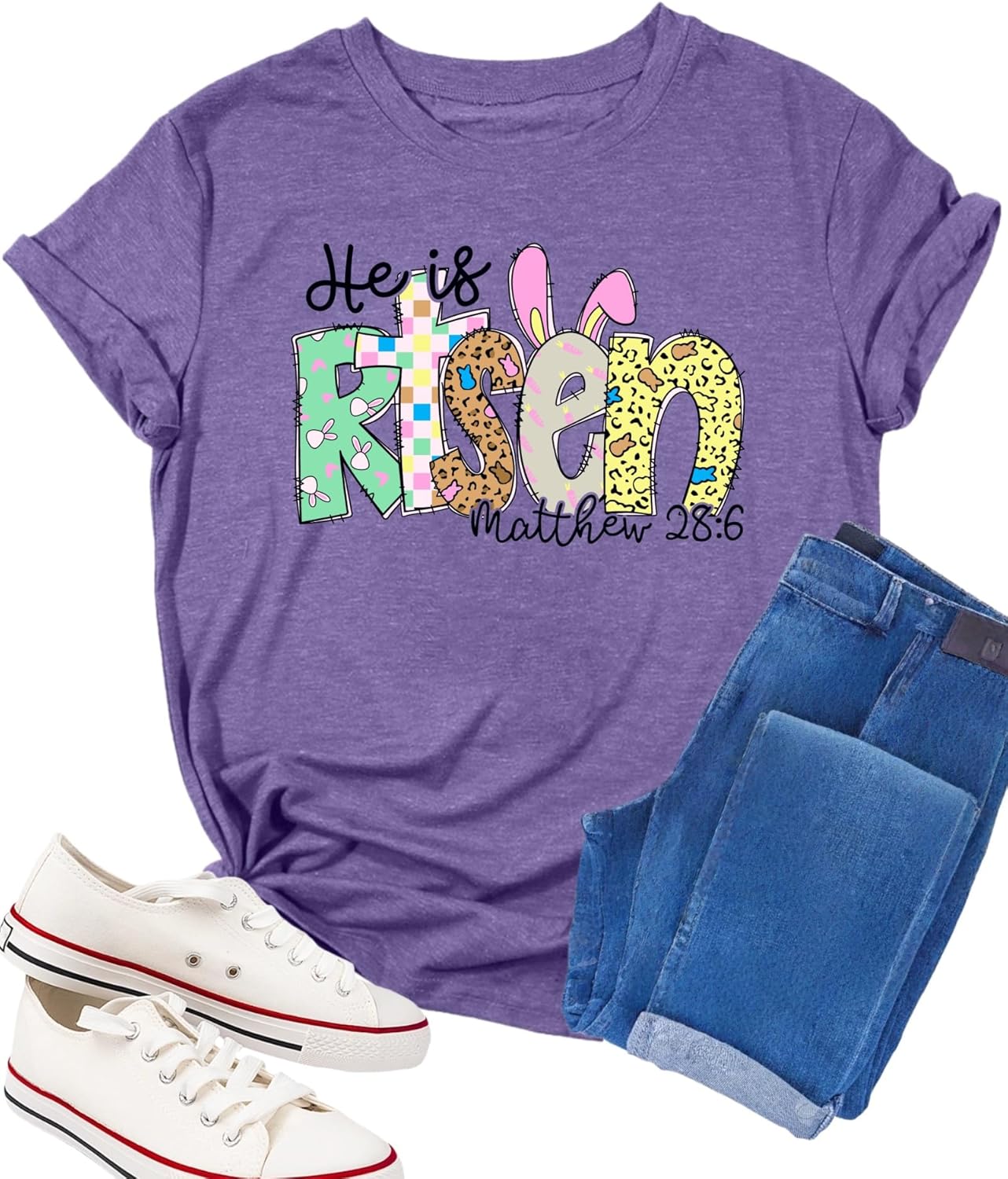 Easter Shirts for Women He is Risen T-Shirt Christian Shirts Jesus Religious Gift Bible Verse Tee Tops