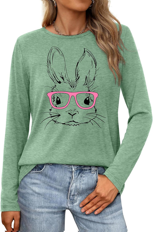 Easter Shirts for Women: Happy Easter T Shirt Long Sleeve Bunny Graphic Tee Shirt Spring Casual Tops