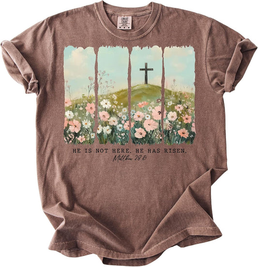 Comfort Colors He is Risen Cross Graphic T-Shirt – Matthew 28:6