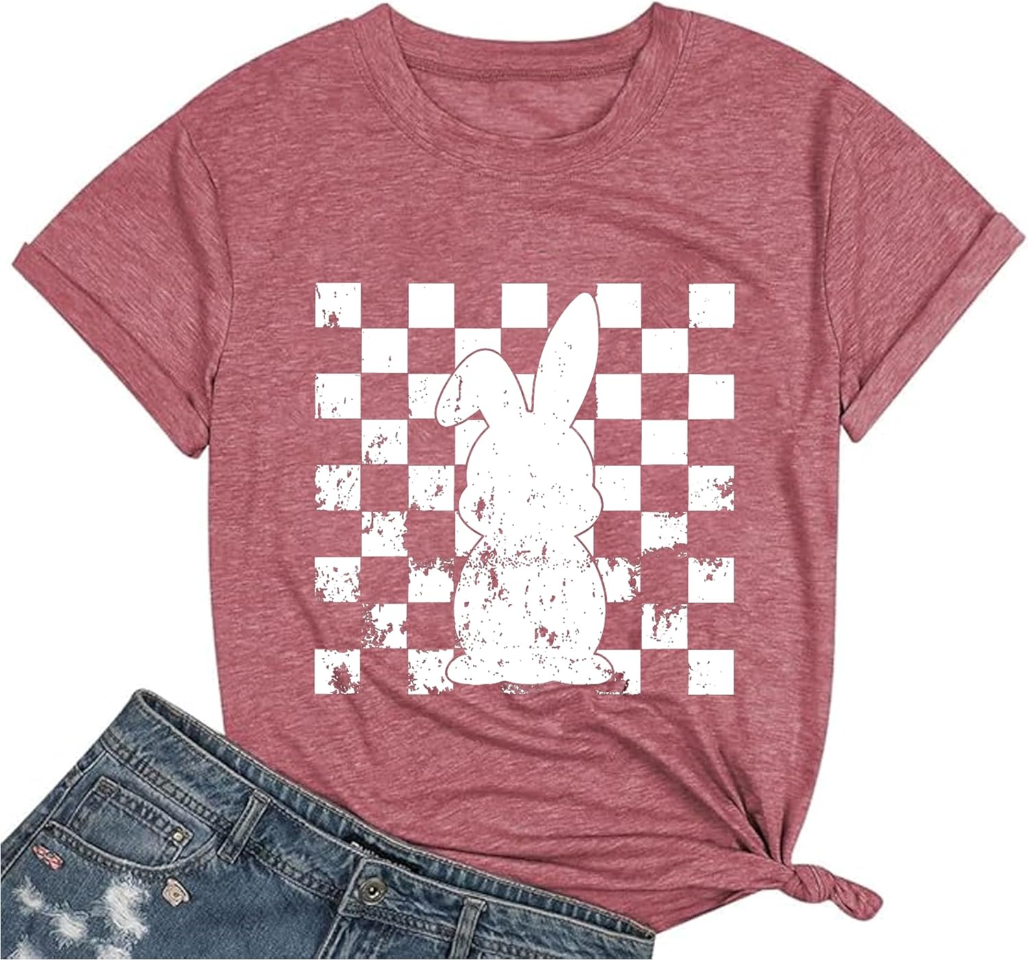 Easter Bunny Shirt for Women - Cute Graphic Tee with Bunny Easter Eggs, Funny Casual T-Shirt for Spring Tops