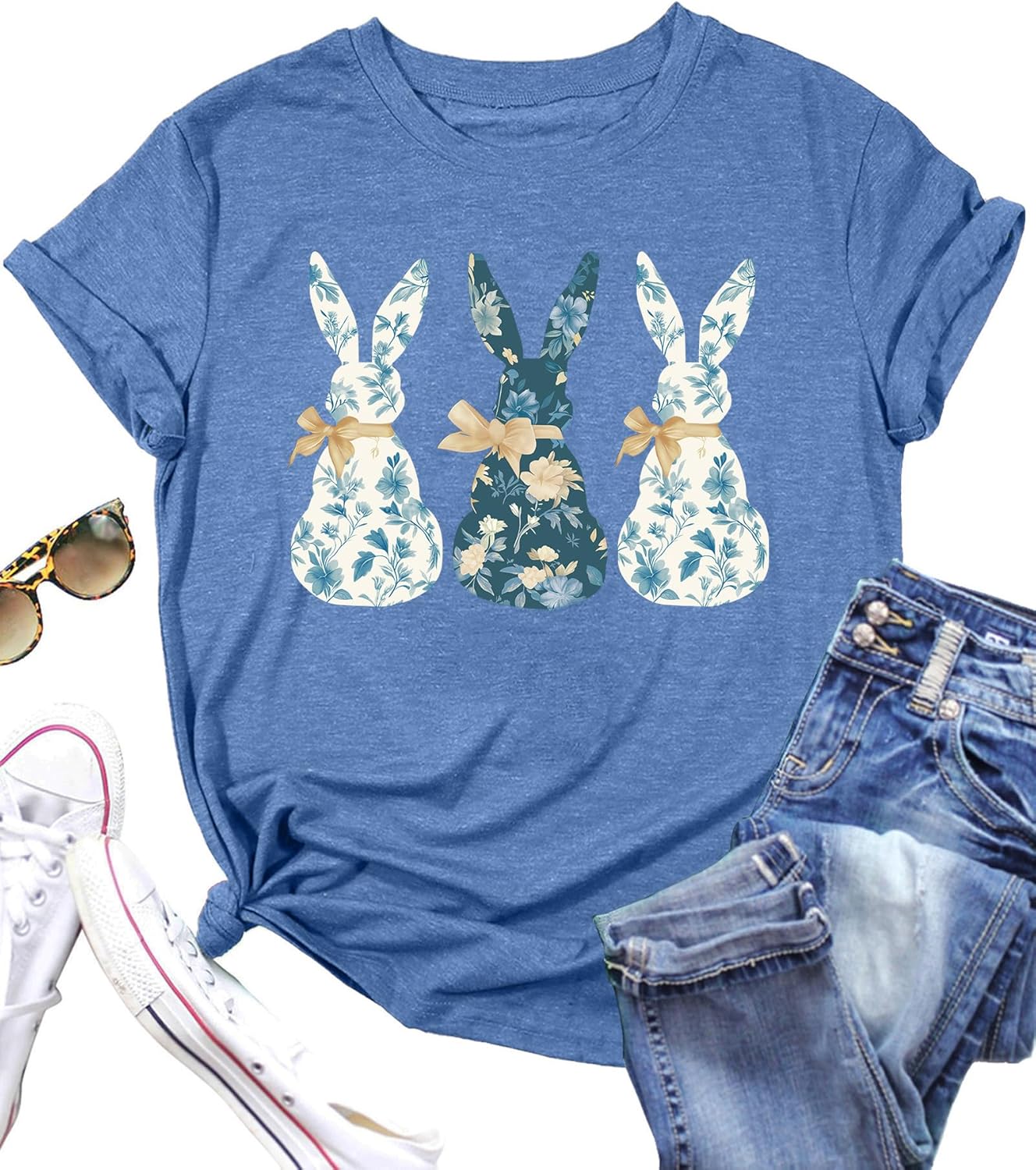 Easter Shirts for Women Cute Easter Bunny Rabbit Graphic Shirt Happy Easter Casual Short Sleeve Tees Tops