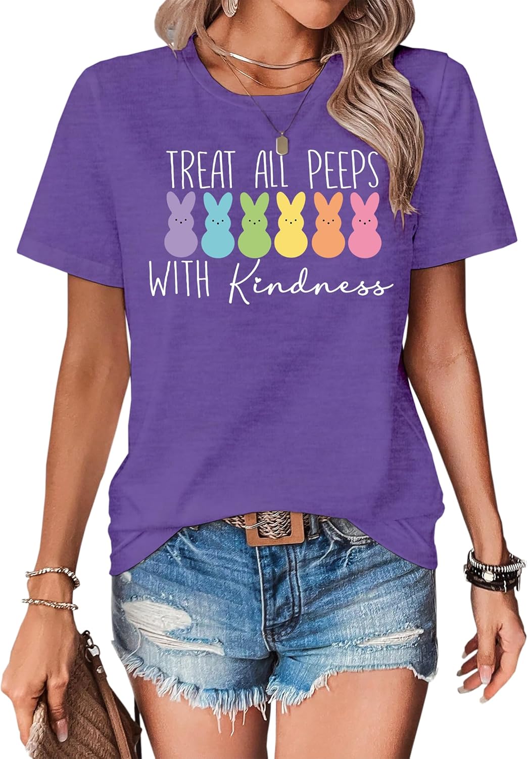 Easter Shirts for Women Treat All Peeps with Kindness Tshirts Stylish Holiday T-Shirts Funny Bunny Graphic Tees