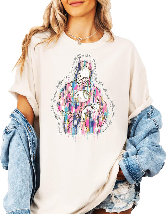 He is Risen Graphic Shirt for Women and Teens Christian Bible Verse Easter Tee