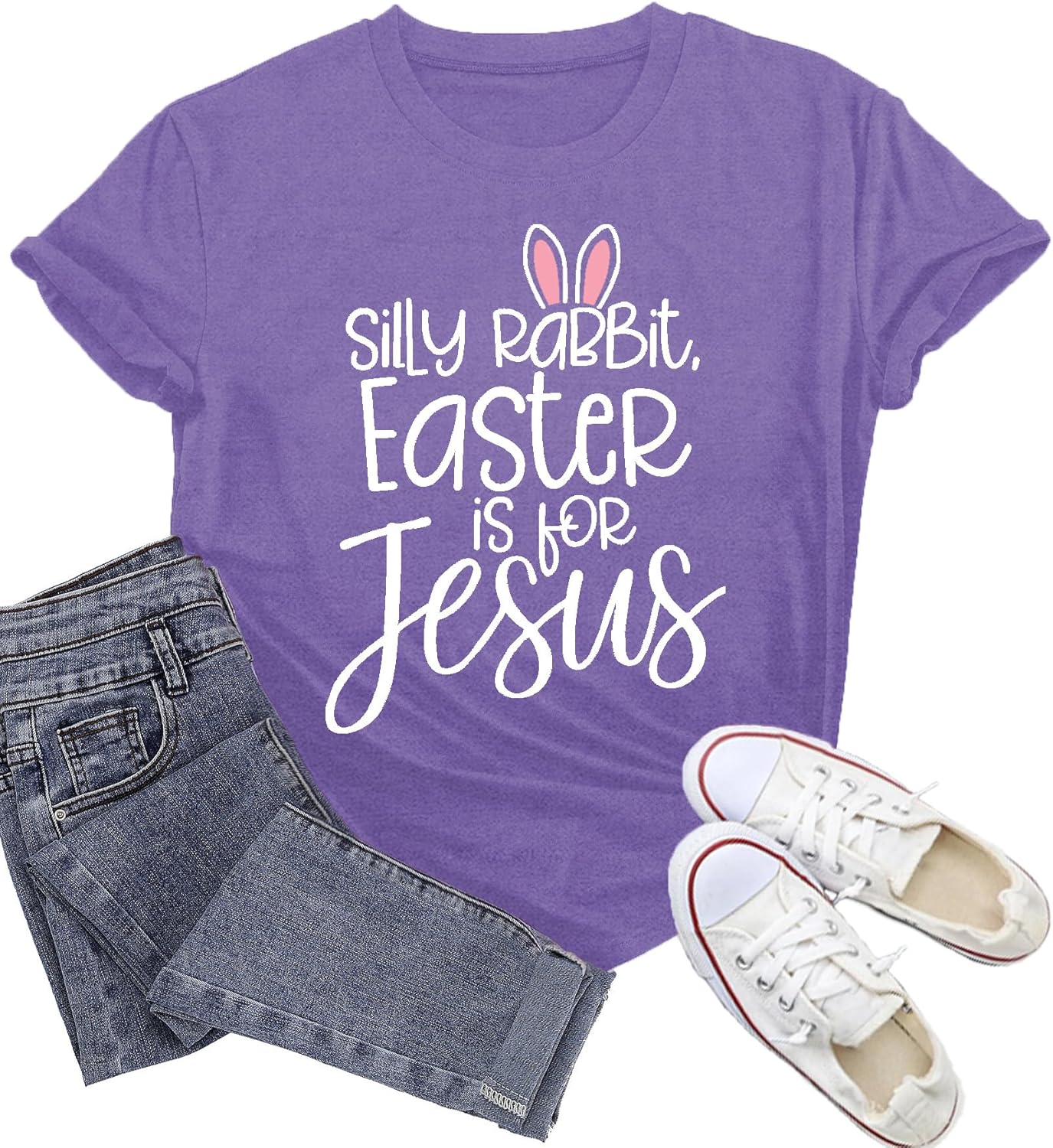 Easter Shirts for Womens Silly Rabbit Easter is for Jesus T-Shirt Cute Rabbit Print Tee Tops