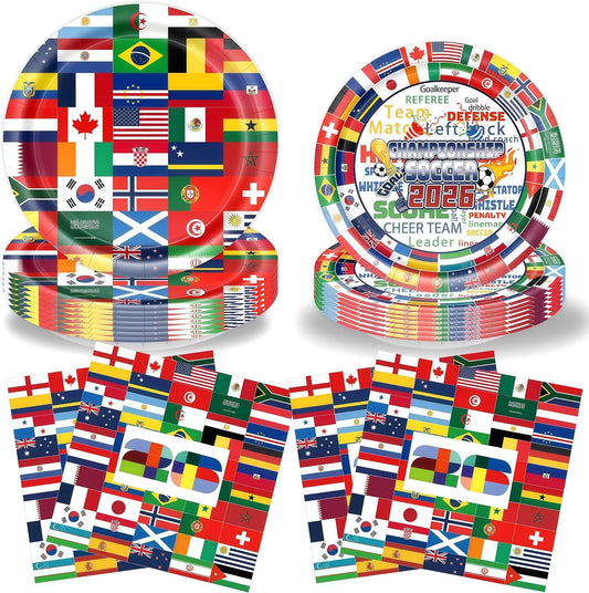 2026 World Soccer Cup Party Decorations, 50Pcs Soccer Party Supplies, Dinner Plates Dessert Plates Napkins for Sports Soccer Theme Birthday Party Favors (Style A)