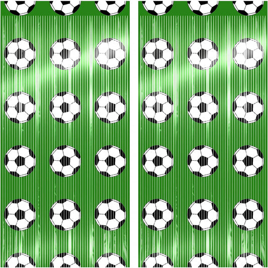 HOOSUN World Cup 2026 Decorations,2 Pack Soccer Birthday Party Decorations Backdrop,Soccer Party Decor Tinsel Foil Fringe Curtains,3.3 x 6.6 Ft Soccer Party Photo Backdrop for Wall,Door,Photo Booth