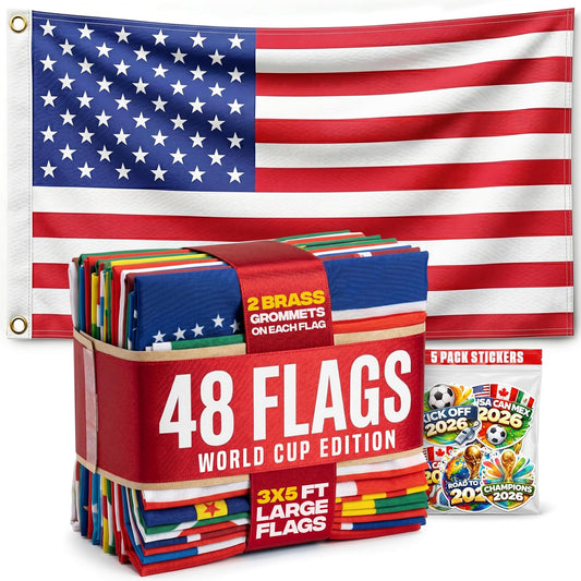 2026 Soccer World Cup Flags – Complete Set of 48 National Team Flags 3x5 ft – Dual-Sided Print, UV Fade Resistant, Brass Grommets – Soccer, Bar & Pub Wall Décor – All Participating Countries
