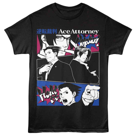 Ace Attorney - Phoenix And Miles - American Classics - Black Solid Adult Short Sleeve T-Shirt
