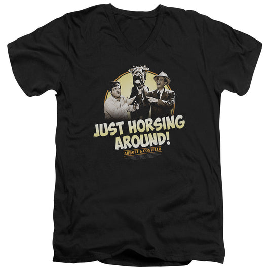Abbott & Costello Horsing Around Mens Slim Fit V-Neck T Shirt Black