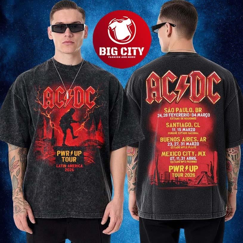 AC DC PWR Up Tour Latin America 2026 Schedule Two Sided Shirt