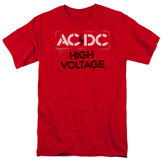 Acdc High Voltage Stencil Mens T Shirt Red