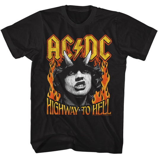 ACDC - Highway To Hell Fire - American Classics - Solid Black Adult Short Sleeve T-Shirt