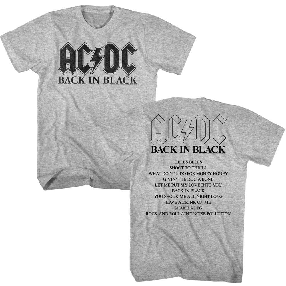 ACDC - Back In Black Album - American Classics - Heather Gray Adult Short Sleeve T-Shirt
