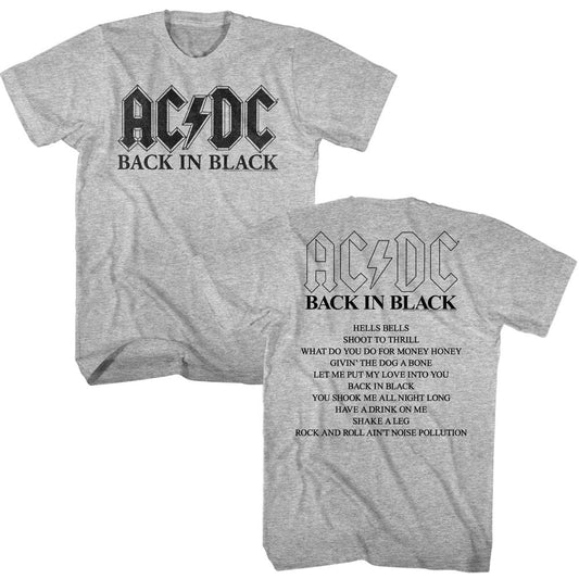 ACDC - Back In Black Album - American Classics - Heather Gray Adult Short Sleeve T-Shirt