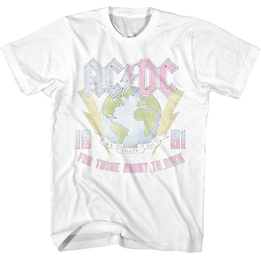 ACDC - Earth For Those About To Rock - American Classics - Solid White Adult Short Sleeve T-Shirt